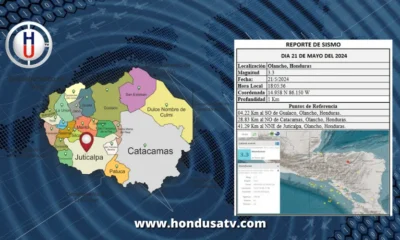 Reportan tres sismos este viernes en Gualaco, Olancho