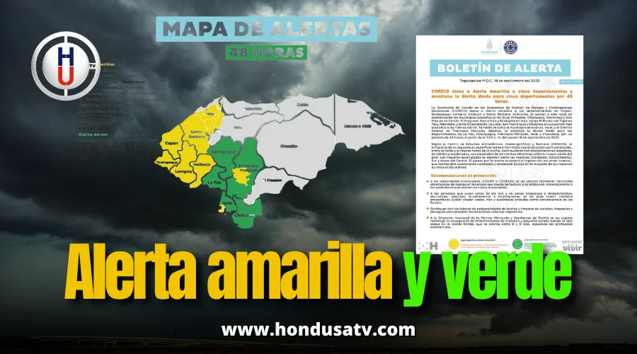 COPECO eleva a Alerta Amarilla a cinco departamentos y mantiene Alerta Verde en otros cinco por 48 horas