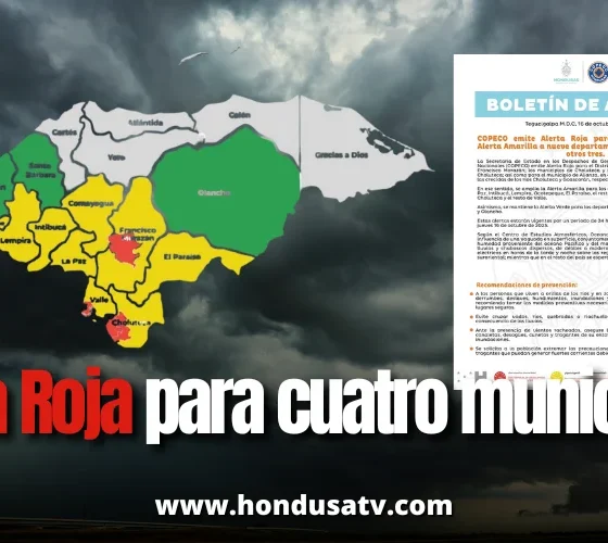 COPECO declara Alerta Roja para cuatro municipios y extiende alertas en 12 departamentos del país