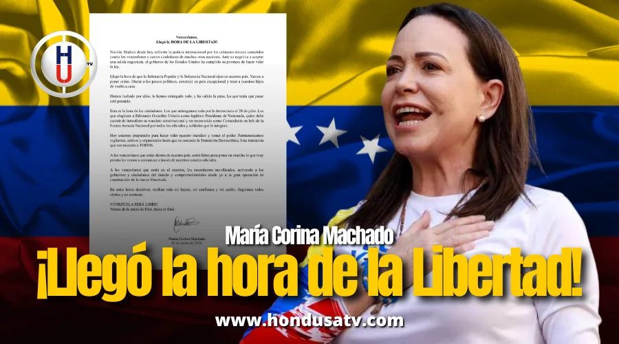 María Corina Machado proclama “la hora de la libertad” y llama a la transición democrática en Venezuela